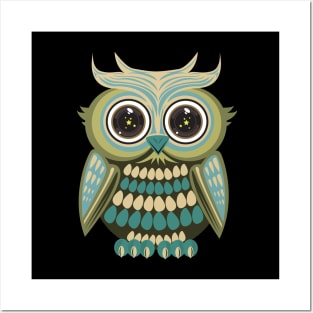 Star Eye Owl - Green Posters and Art